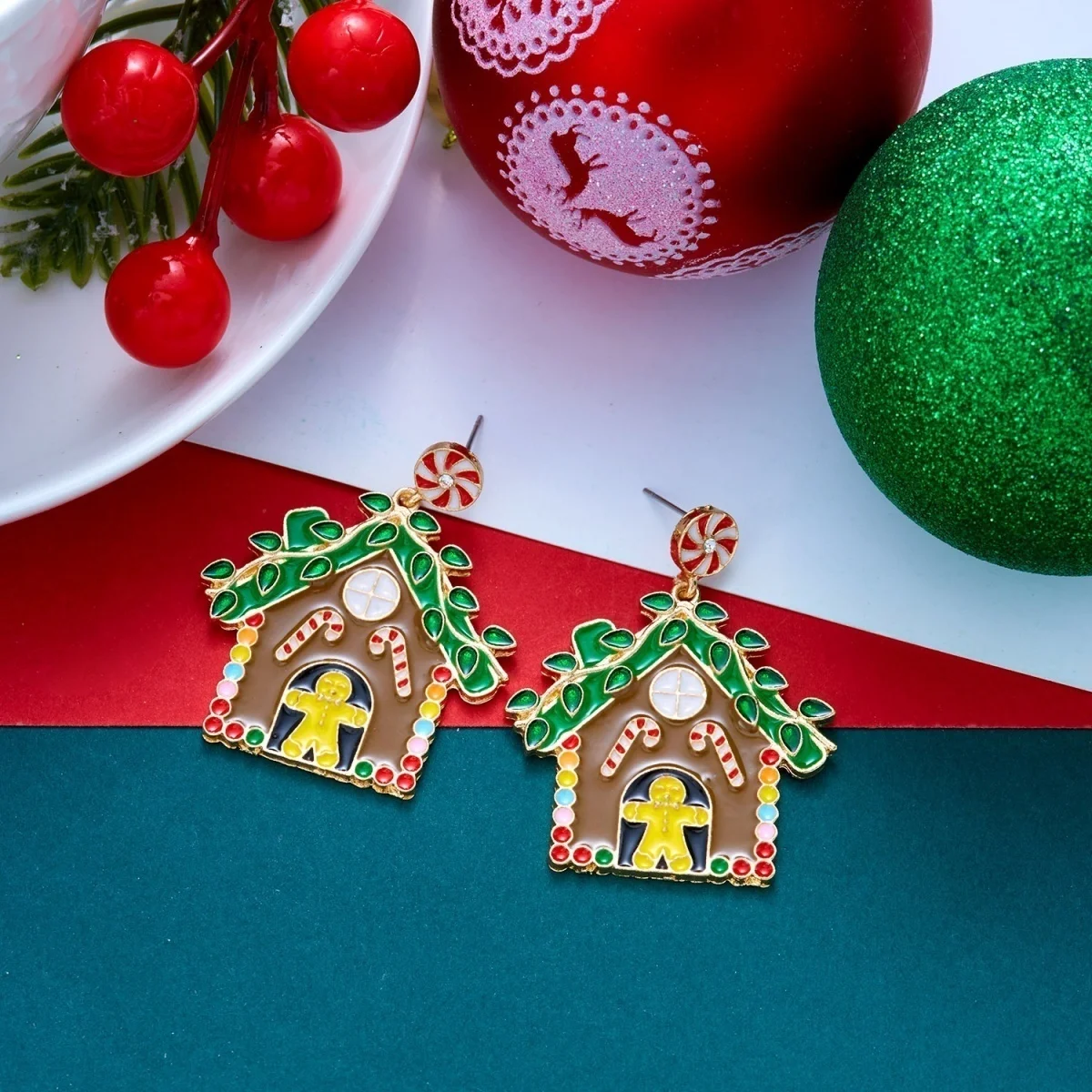 Bunte Strass-Weihnachtspullover-Geschenkbox-Ohrhänger für Damen, Weihnachts-Schneeflocken-, Schlittschuh-, Glühbirnen- und Haus-Ohrringe, Schmuck – Detail 31