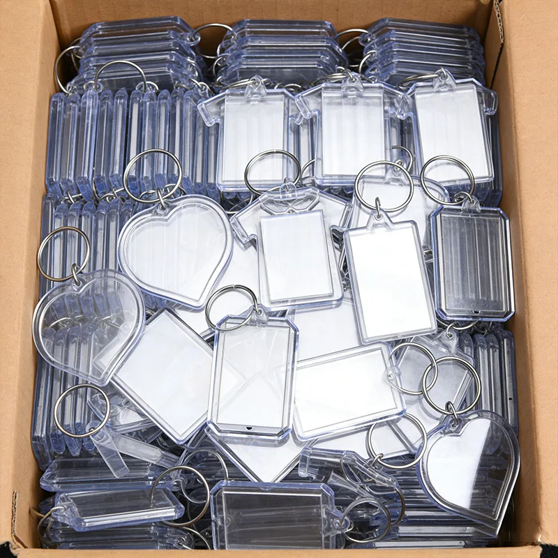 5/100pcs Acrylic Transparent Blank Inlaid Photo Keychains Couple Commemorative Photo Frame Keychain Holder DIY Split Keychain