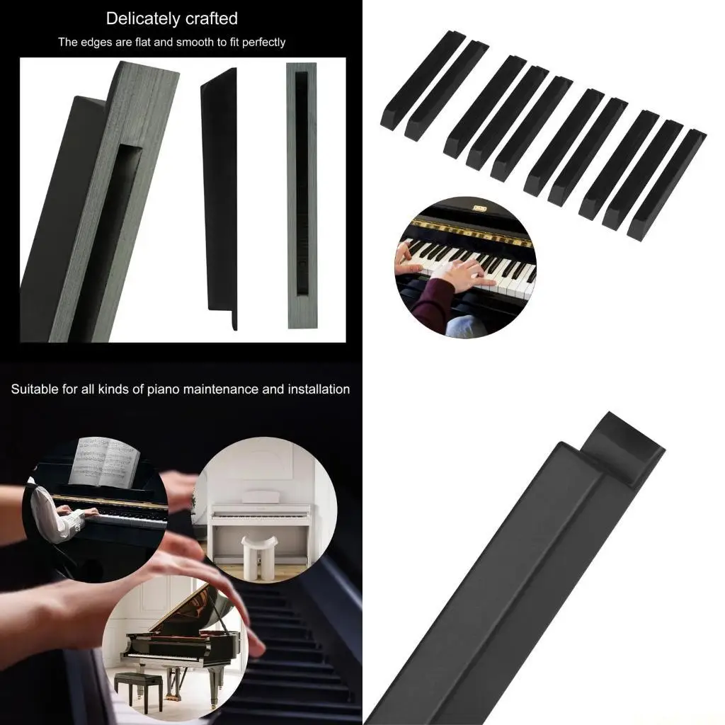 M5TC 10Pcs Piano Repair Black Keys Plastic Piano Keytops Replacement Enduring