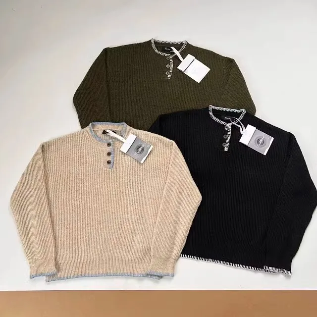 

Cleanfit Autumn Winter Tee Color Wool Blend Hand Sewn Henry Collar Button Knitted Sweater Long Sve round Ne Faionabl...