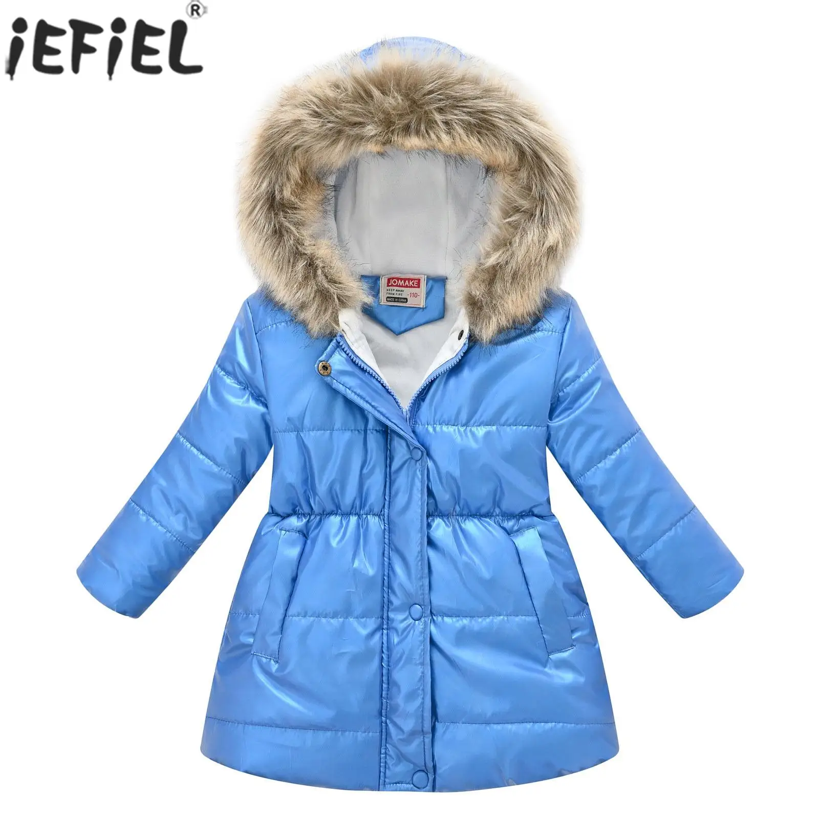 

Kids Boys Girls Winter Warmer Hooded Outerwear Medium Length Zipper Cotton-padded Jacket Long Sleeve Thicken Windproof Coat
