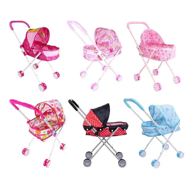 2 In 1 Baby Stroller Boneka พร้อม Canopy และนุ่มมือจับแบบยึดที่ถอดออกได้สมจริงทนทาน Carry Cot สำหรับตุ๊กตาของเล่น