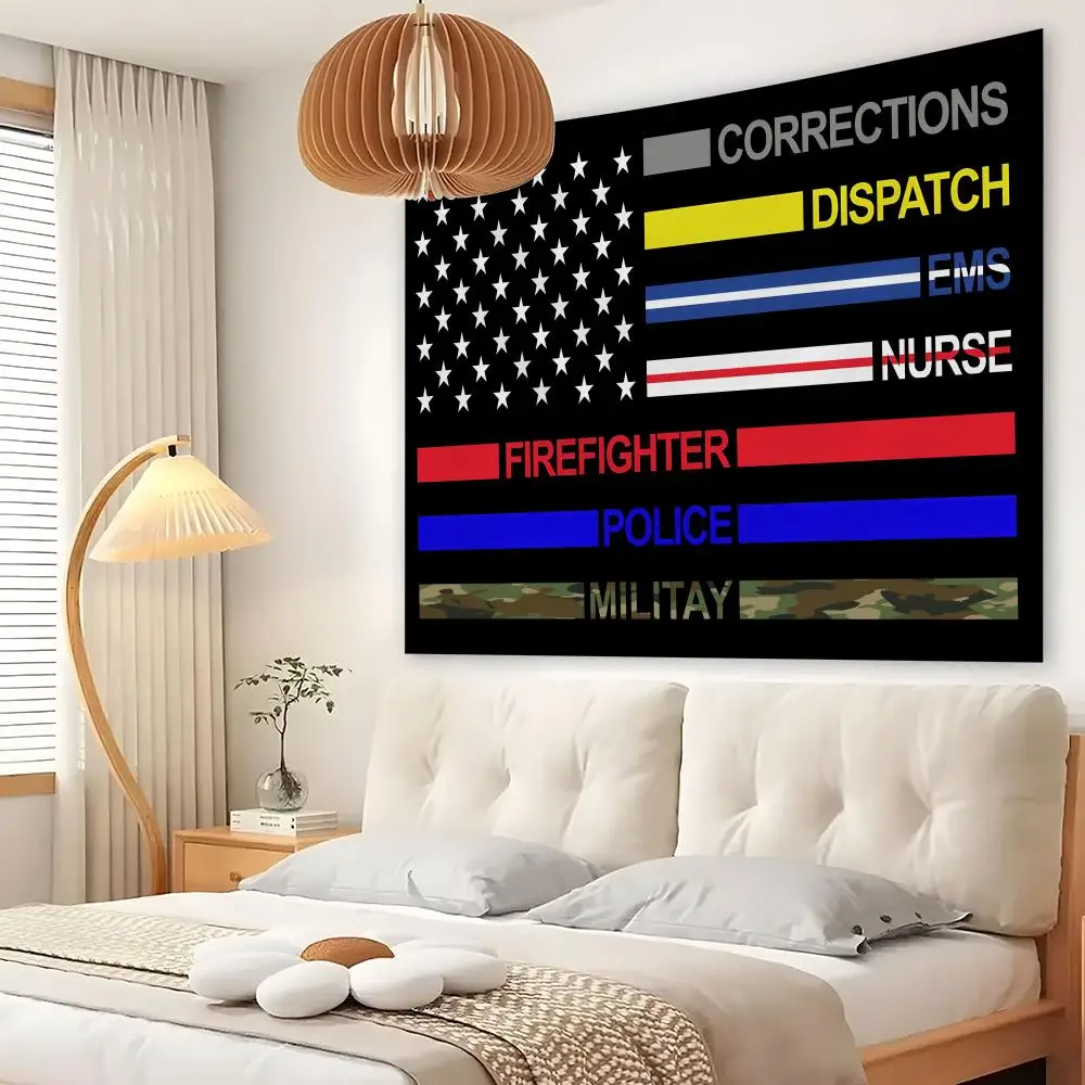 Thin Line First Responders Tapestry Custom Living Bedroom Party Dormitory Interior Wall Bohemian Decoration Attached Clip