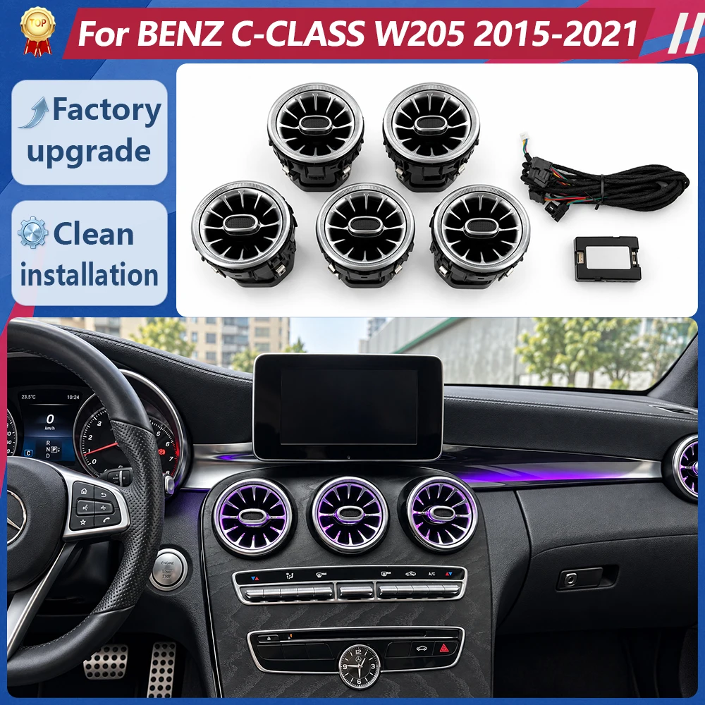 Turbine Style Ambient Air Vent Lights for Mercedes-Benz C-Class Coupe 2015-2021 Front Dashboard Retrofit Trim Interior Upgrade