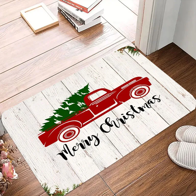 Merry Christmas Tree Truck Pattern Bath Doormat Interior Rug Decoration Polyester Anti Slip Living Room Home Furnishings Carpet