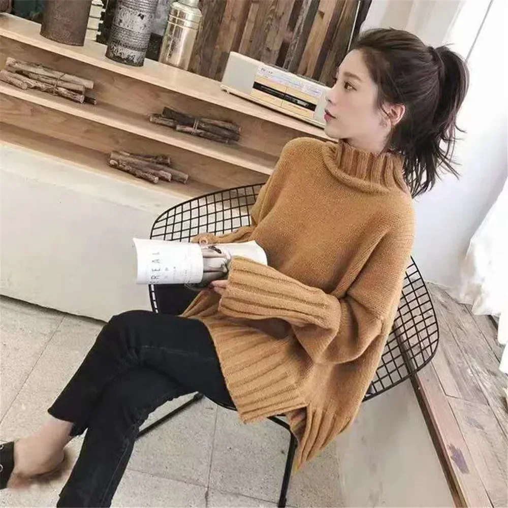 Thick Turtleneck Red Pink Beige Knitted Sweater Women Autumn Winter long sleeve Knitting tops Turtleneck Pullover Ladies Jumper