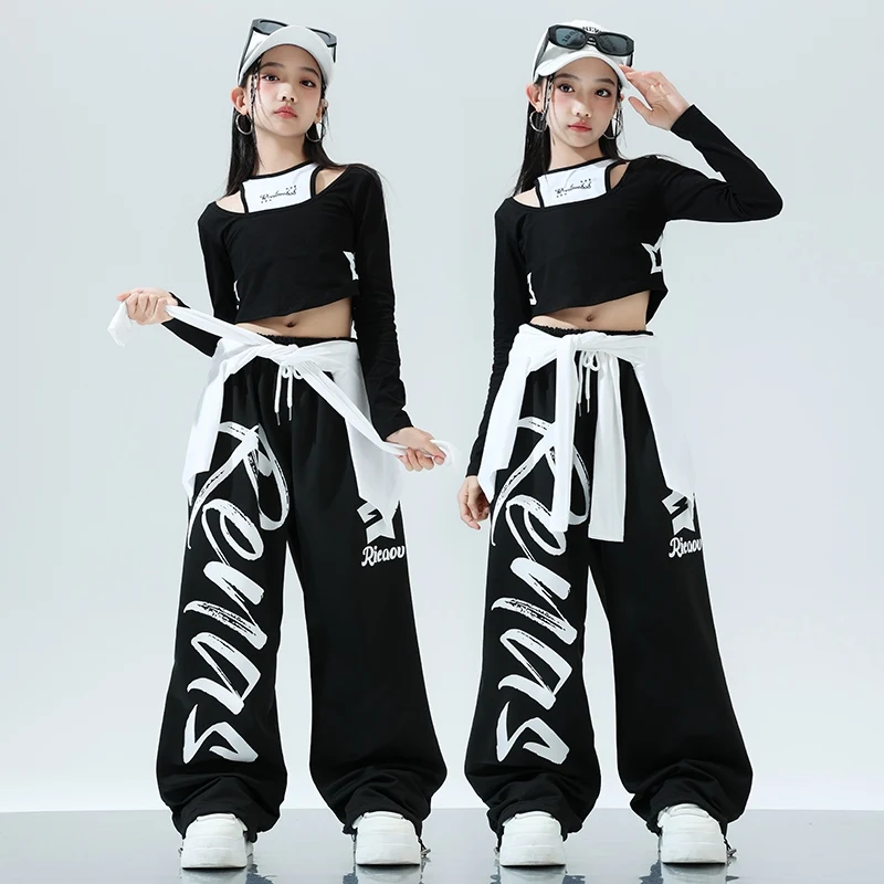 

2024 Jazz Dance Girls Kids Clothing Hip-hop Suit Street Dance Cool Sports Style Suit Clothes Catwalk Show Costumes DQL9610