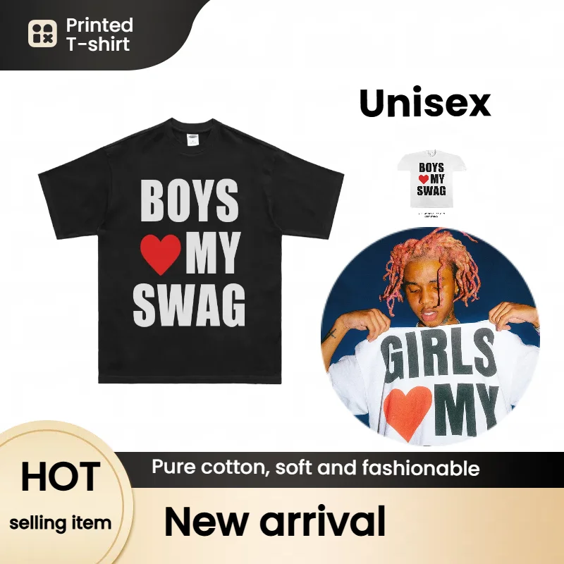 

Футболка с короткими рукавами GIRLS LOVE MY SWAG в американском стиле Y2K в стиле хип-хоп в стиле ретро, рэп-пара из чистого хлопка