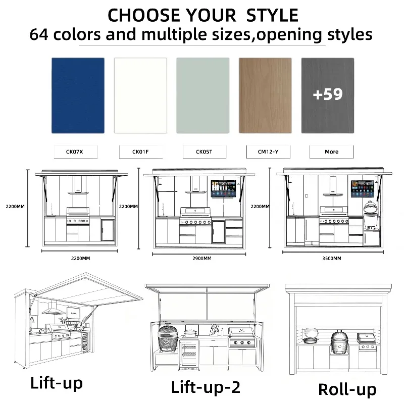 Rolling shutter door 304 stainless steel outdoor kitchen shed set, rust-proof outdoor kitchen barbecue grill with sink