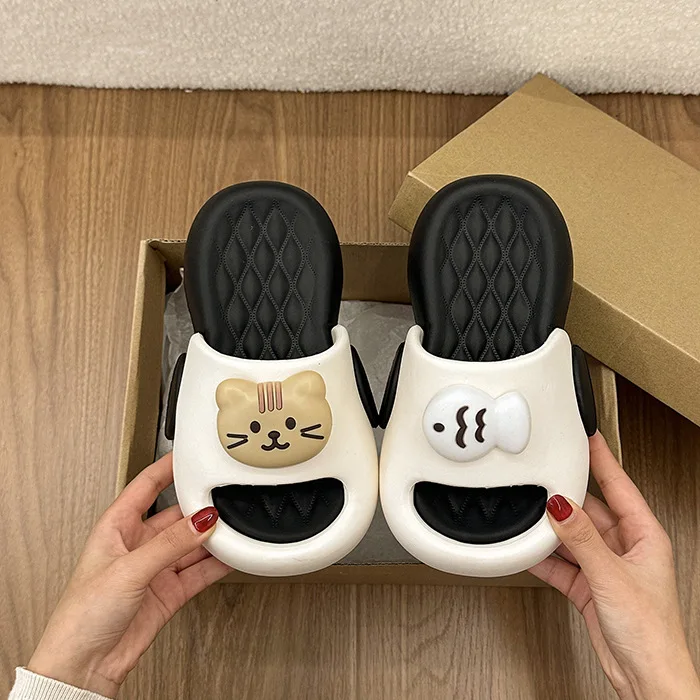 New Cute Kitten Little Fish Comfortable Thick Bottom, One line Dragging Versatile Color blocked Slippers for Home and Indoor Use - view 5
