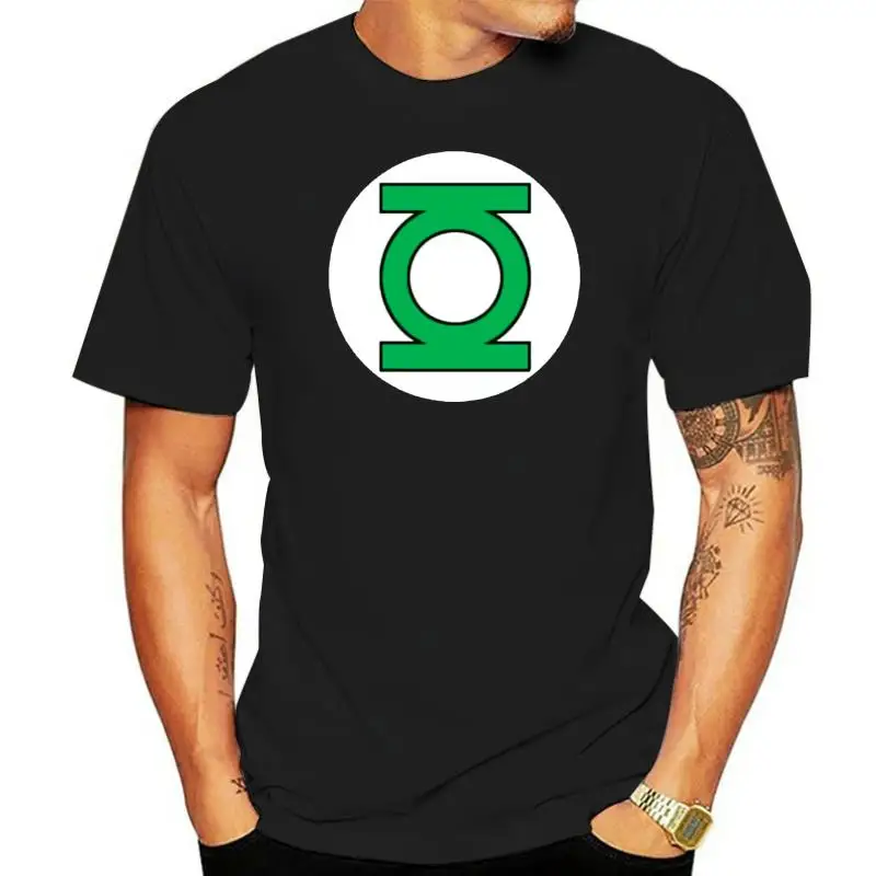 Camiseta con logotipo de linterna negra verde y pegatina exclusiva, camisetas Hipster de cuello redondo