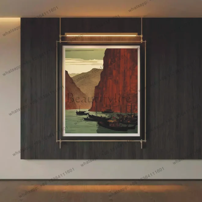 Modern light luxury abstract painting entrance decoration high-end metal frame custom painting