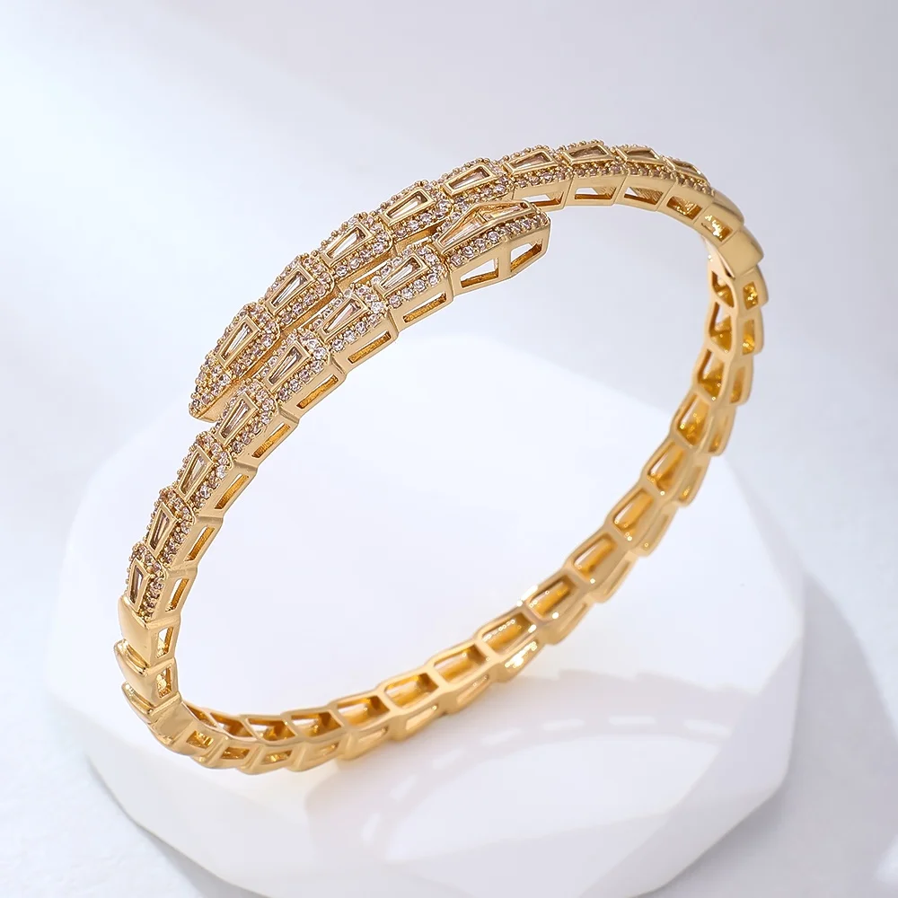 18K Gold-plated copper non fading gold bracelet zircon bangles durable and fashionable jewelry suitable for holiday gifts view 5