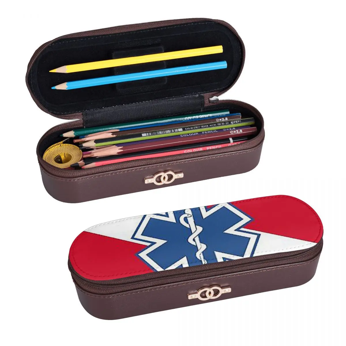Emt Star Of Life Emergency Medical Leather Pencil Cases Pen Holder Storage Stationery Supplies Pen Box