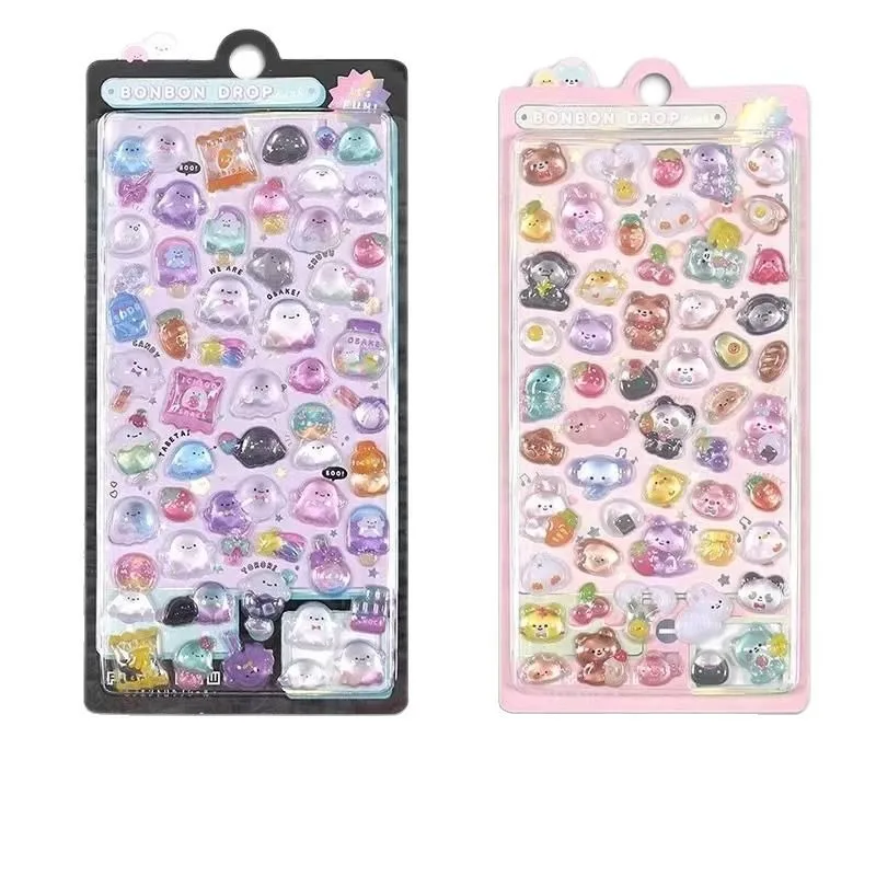 ملصقات كرتونية شفافة منقوشة ثلاثية الأبعاد بلون الحلوى كاواي كريستال الماس ملصقات زخرفية لمكافأة هدايا العيد اللطيفة