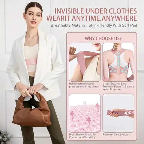 Osynlighetsbälte med andningsbar hållningskorrigering, justerbart ryggstöd, ryggstöd, hållningsträning 8 best sales hållningskorrigering - №5