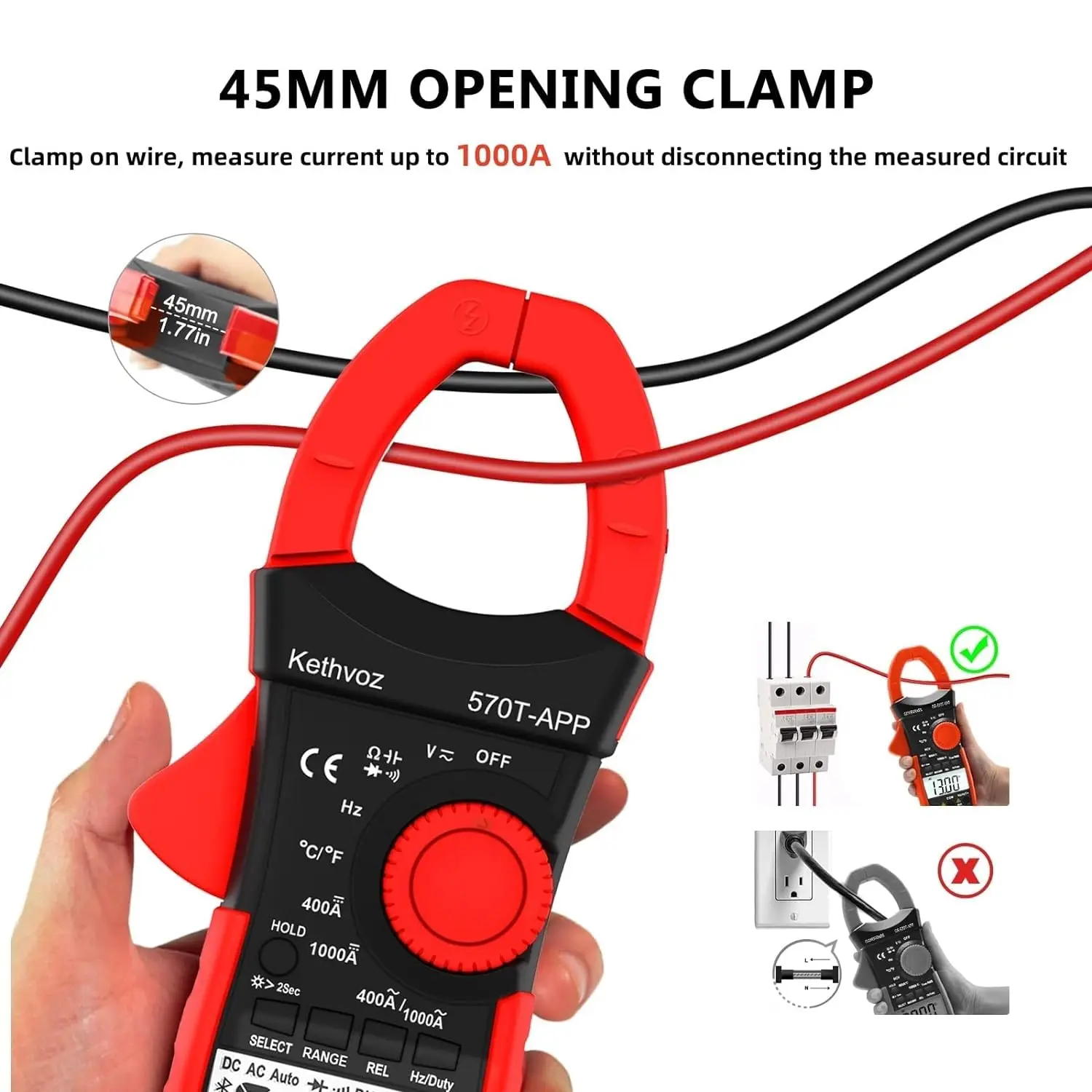 Digital Clamp Meter HoldPeak HP- 570T-APP With 4000 counts 1000A AC Current Voltage Capacitance Test Multimeter Connect to Phone