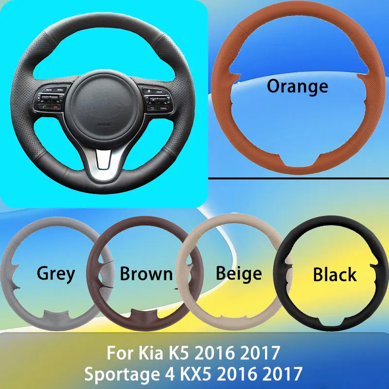 

Custom Artificial Leather Car Steering Wheel Cover For Kia K5 2016 2017 Sportage 4 KX5 2016 2017 OEM Automotive Grip Anti Slip