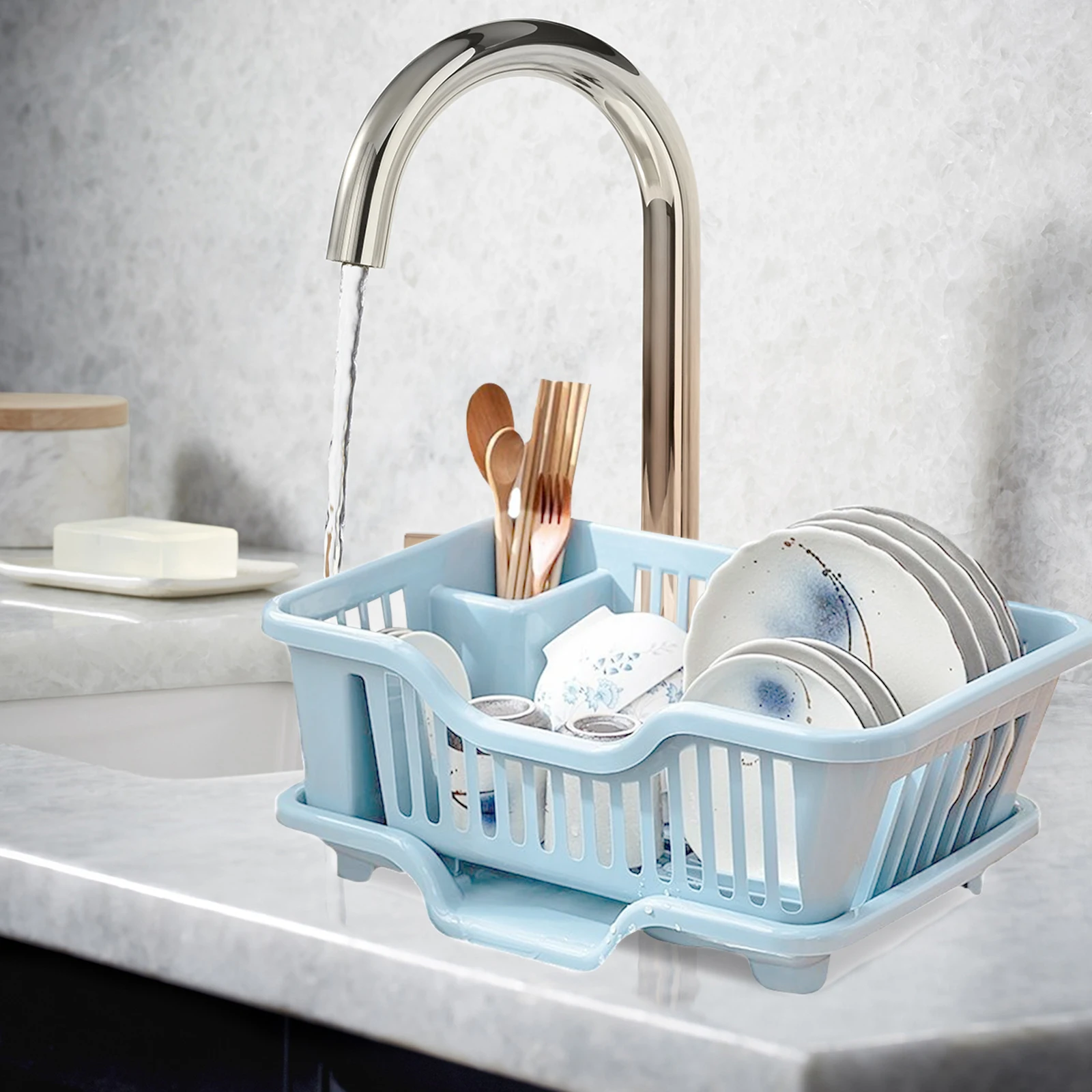 رف تجفيف الأطباق حامل أدوات المطبخ للحوض استنزاف التخزين المنظم كونترتوب أدوات المائدة حامل متعدد الوظائف