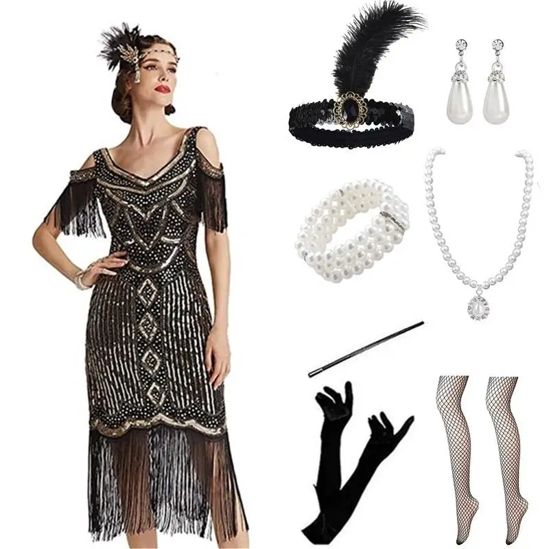 Nuovo 920s mangia Gatsby Abito da ballo con paillettes Nappa Dr loween Par Carnevale Luminoso scintillante Abito da sera Faion da donna