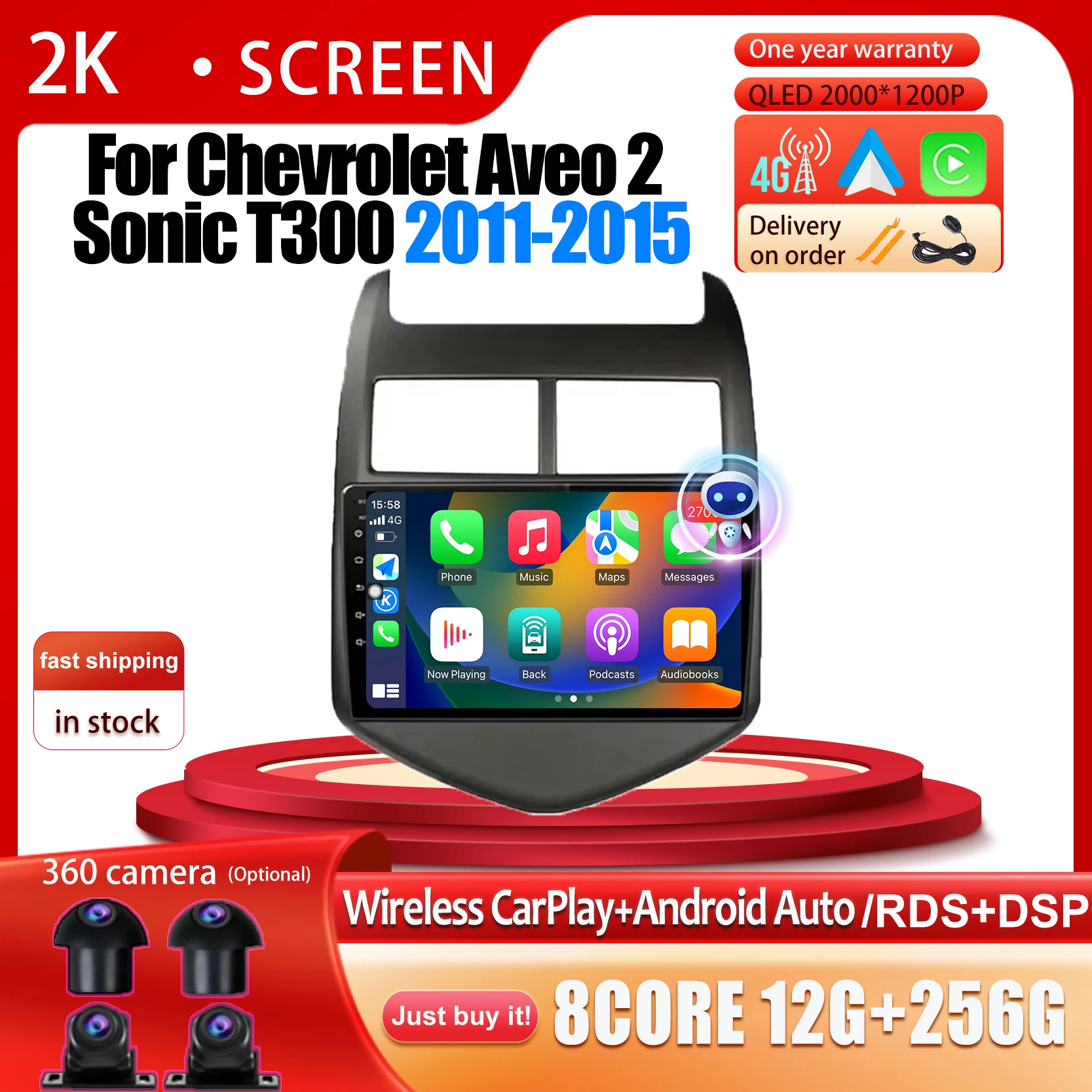 

Carplay Android 14 For Chevrolet Aveo 2 Sonic T300 2011 2012-2015 Car Radio Multimedia Stereo Player WiFi GPS Navigation Tools
