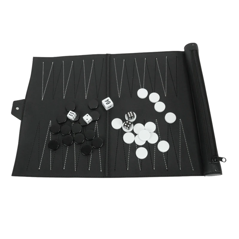 Juegos de Backgammon enrollables, juego de mesa de viaje portátil para adultos y niños, tablero de ajedrez clásico plegable de PU, fácil de usar