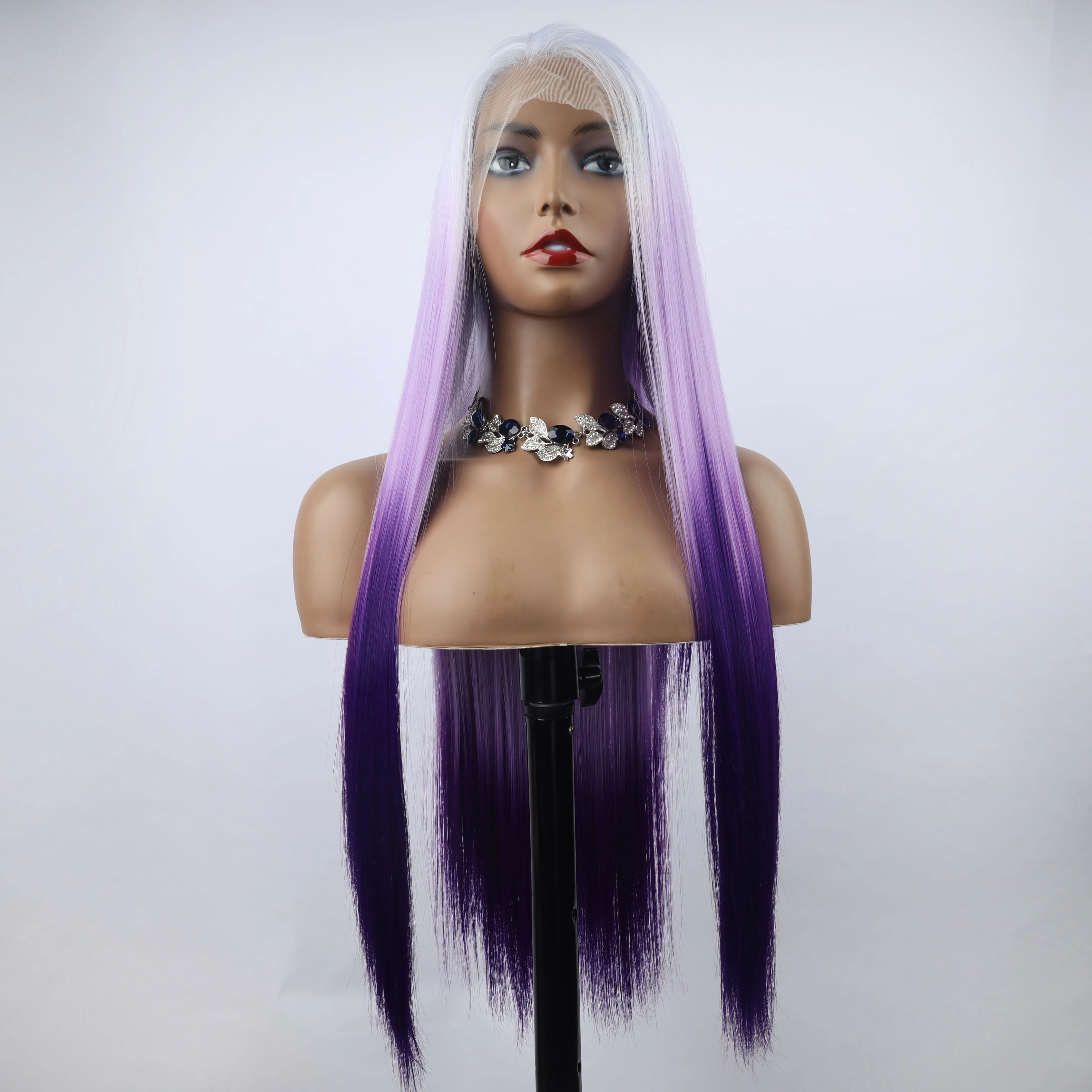 Fashion Straight Wig Synthetic Lace Front Wigs White Purple Colorful Female Lace Wig 13X3 For Black Women Cosplay Hair Daily Use