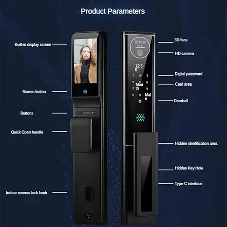 High quality smart facial recognition lock 3D facial recognition door lock application remote unlock capture photo