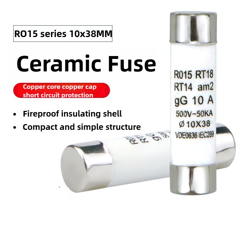 10Pcs Ceramic Fuse 10x38mm 500V  500MA 5A 6A 8A 10A 16A 20A 25A 32A 40A RO15 Ceramic Fuse