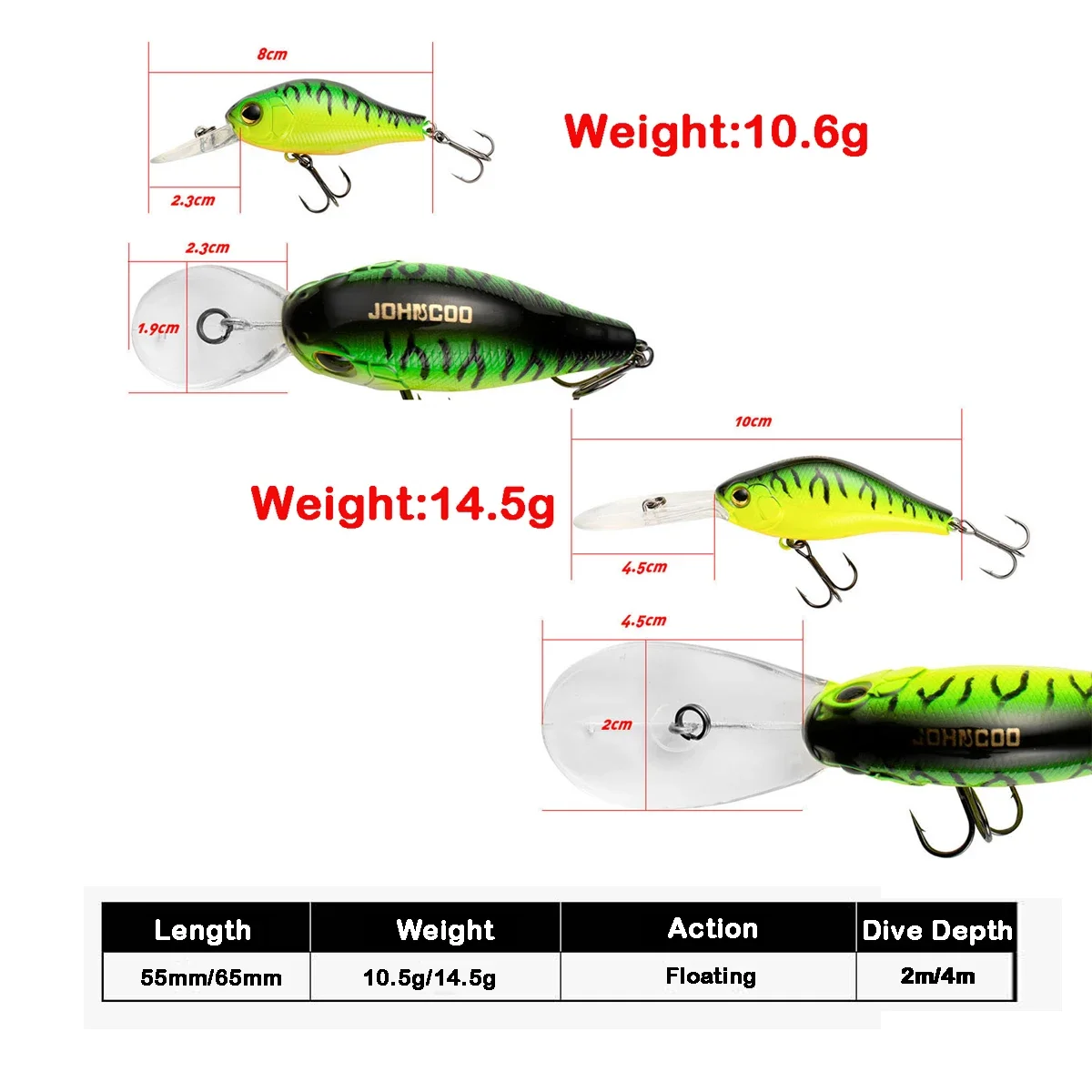 Wobbler Angelköder, schwimmende Wobbler, 55 mm, 65 mm, für Hecht, Tieftauchen, Minnow-Köder für Angelköder, Angelgerät