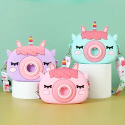 New children's unicorn camera coin purse, cute silicone waterproof children's crossbody bag, cute design, bright colors