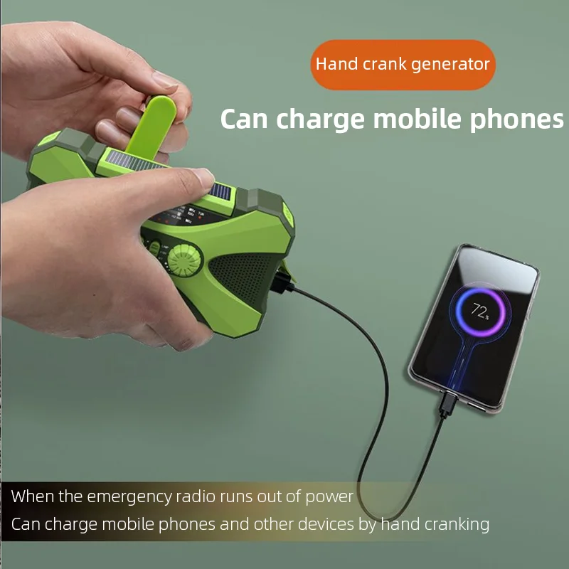 Portable Emergency Radio With Solar Charging Function Emergency Lighting Hand Crank Charging Suitable for Outdoor Camping Backup
