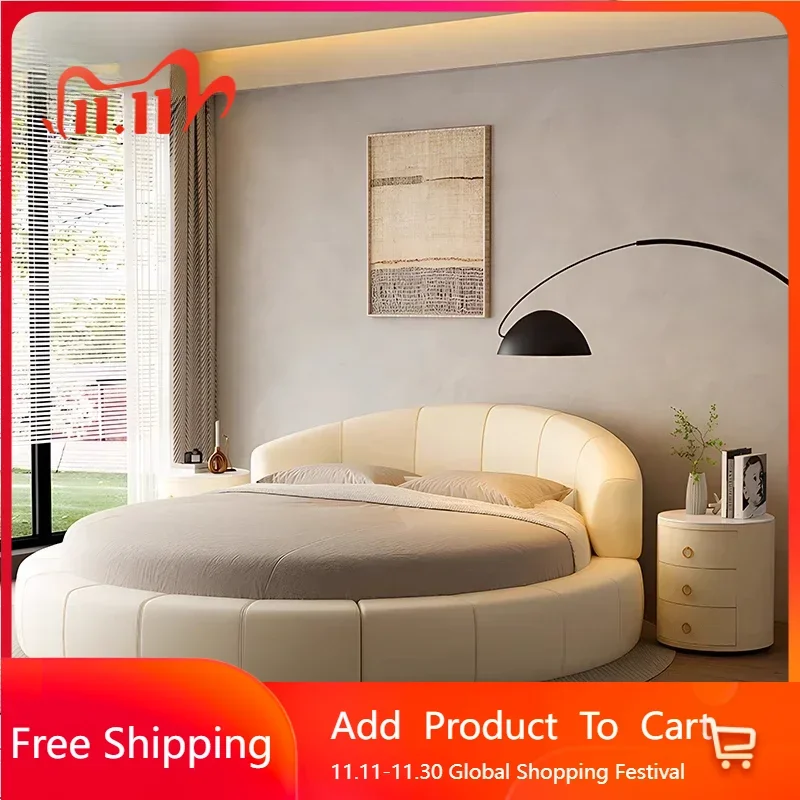 

Beauty Princess Bed Round Aesthetic Trendy Design Sleeping Modern Bed Frame Queen Luxury Modern Nordic Beliche Salon Furniture