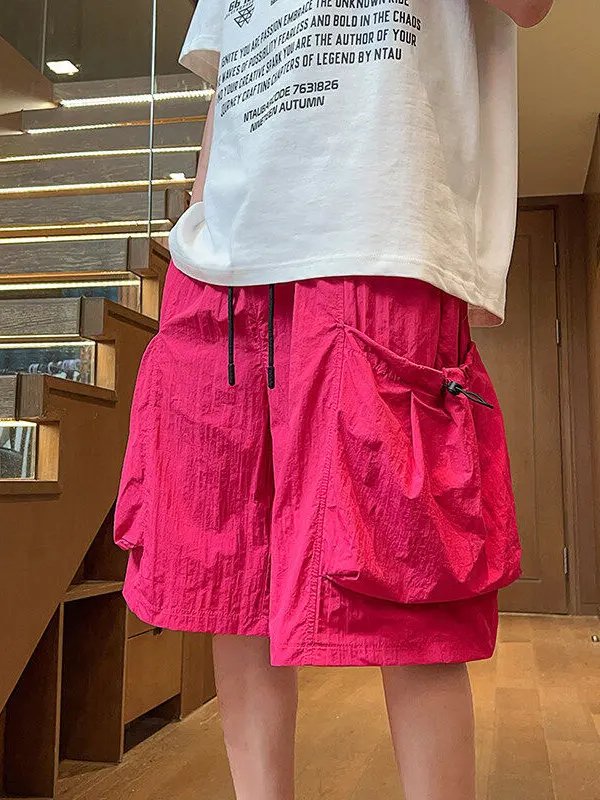 

Розовые рабочие шорты Dopane для мужчин: свободные, модные, в американском уличном стиле, с большими карманами, быстросохнущие, бриджи до колен