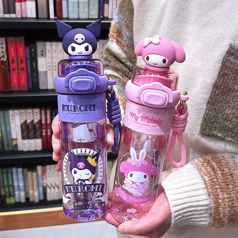 

Sanrio Cartoon Kuromi straw water cup for children water cup student anti-fall plastic water cup Kawaii Hot Sale Portable Anime