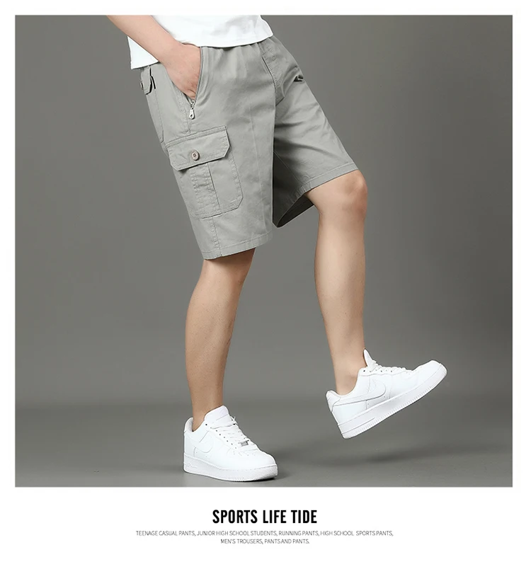 Summer new men's work shorts pocket zip trend versatile casual trousers five work trousers