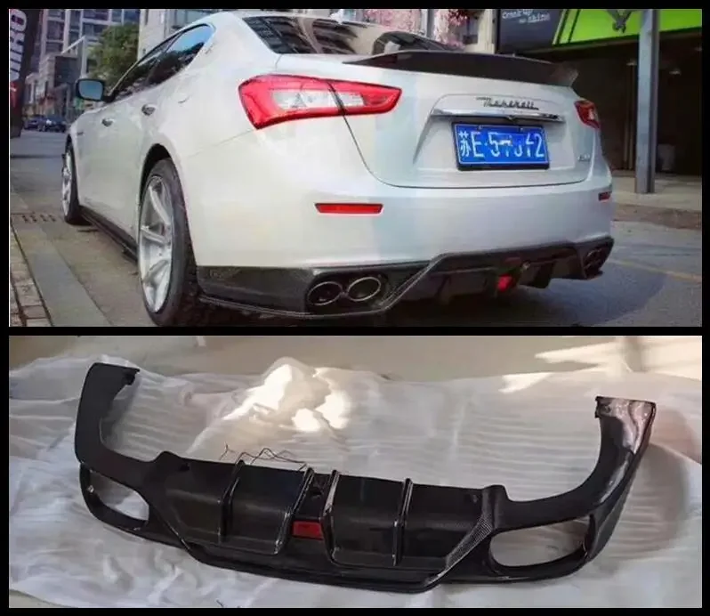 

For Maserati Ghibli 2014 2015 2016 2017 Real Carbon Fiber Rear Bumper Side Spoilers Lip Trunk Diffuser Body Kit (With LED Light)