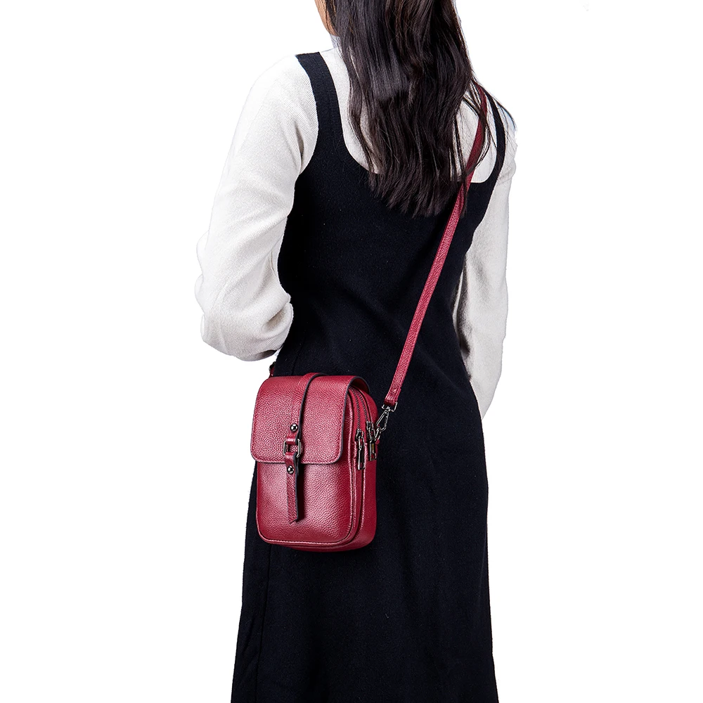 Cowhide simple versatile Genuine Leather Handbags Shoulder Bag Woman Crossbody Bag multi-function mini vertical mobile phone bag
