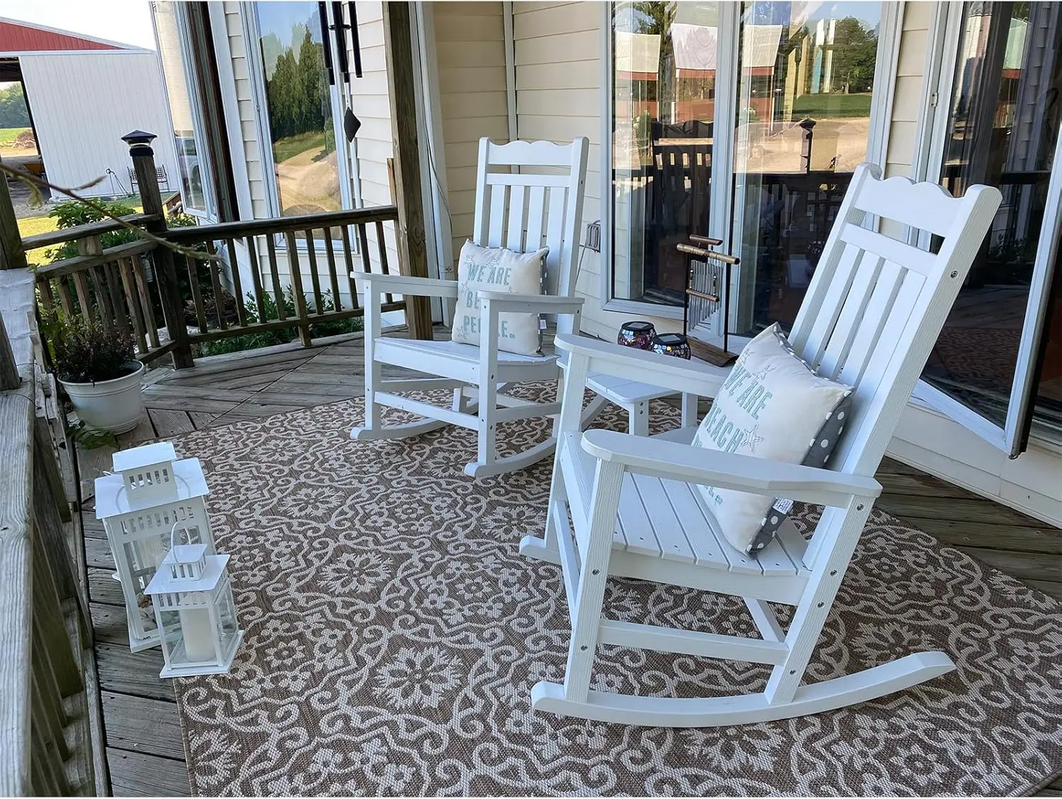 Outdoor Rocking Chairs Set of 4, All-Weather Resistant Porch Rocker with 400 lbs Weight Capacity, for Patio, Backyard, White