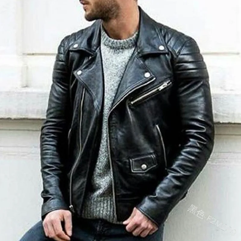 Spring Autumn New Fashion Men's Casual Trendy Loose Leather Jacket Coat American High Street Zipper Motorcycle Coat Plus Size