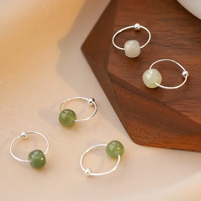 

Настоящее серебро 925, мини-серьги-кольца из нефрита Хотан, круглые серьги-кольца для женщин, минималистичные ювелирные изделия, модные аксессуары