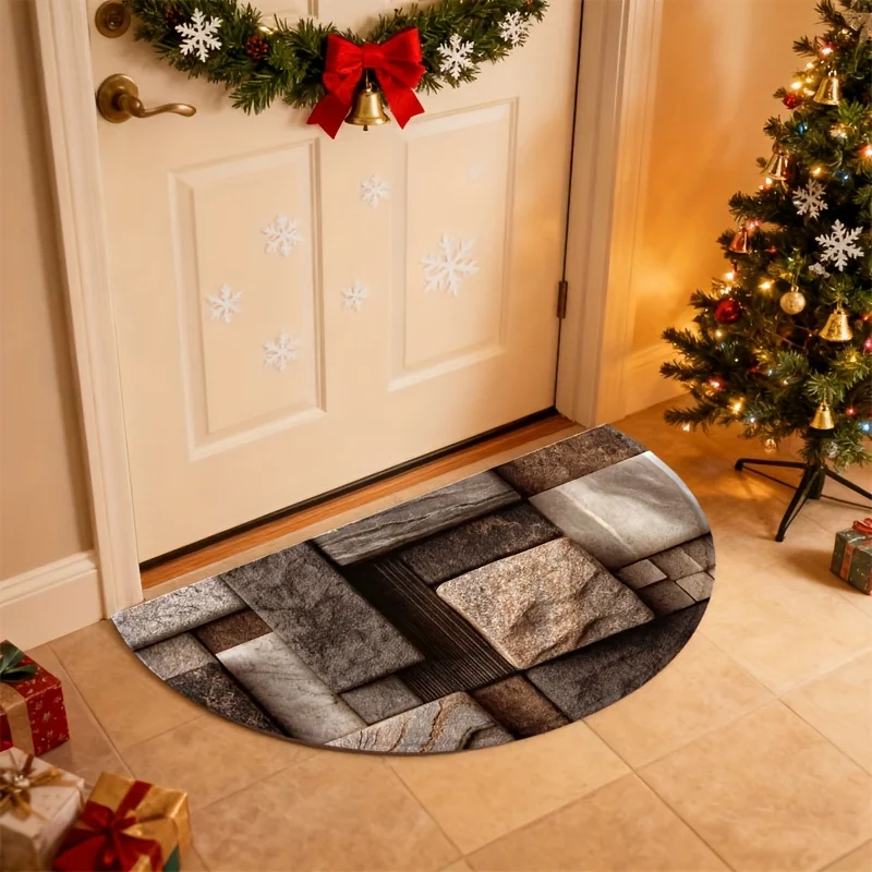 Colorful Braided Rope Concentric Circles Gold Edge Semi Circle Doormat For Rustic Entryway Non Slip Welcome Floor Mat Accent