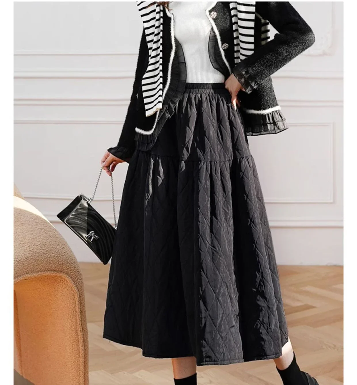 FANIECES Winter Warm Thicken Padded Cotton Skirt Women Fashion Big Swing A-line Long Skirt Casual Streetwear faldas para mujeres