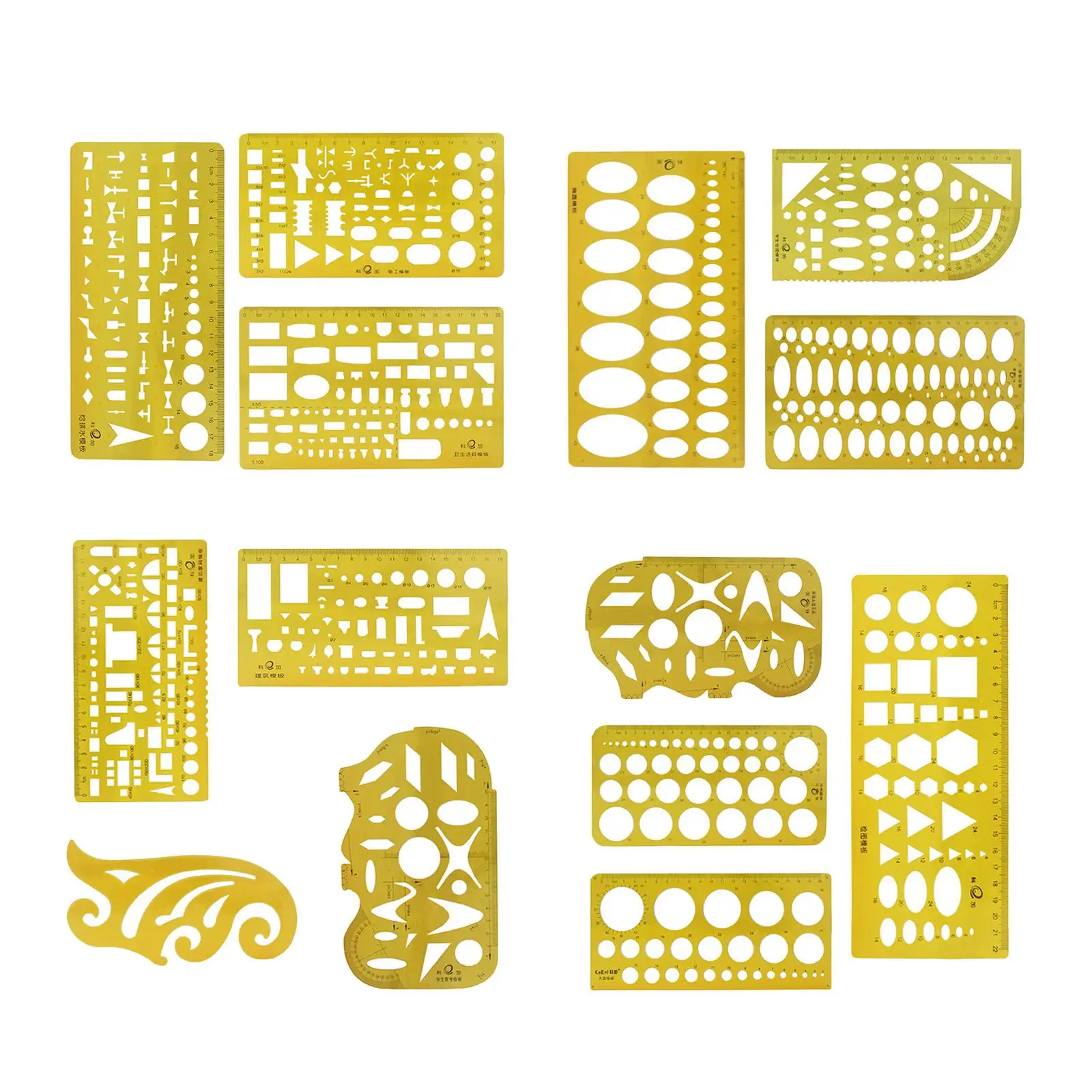 Plastic Geometric Template Ruler Professional Clear Yellow Drawing Stencil Measuring Tool for Designing Student Engineering