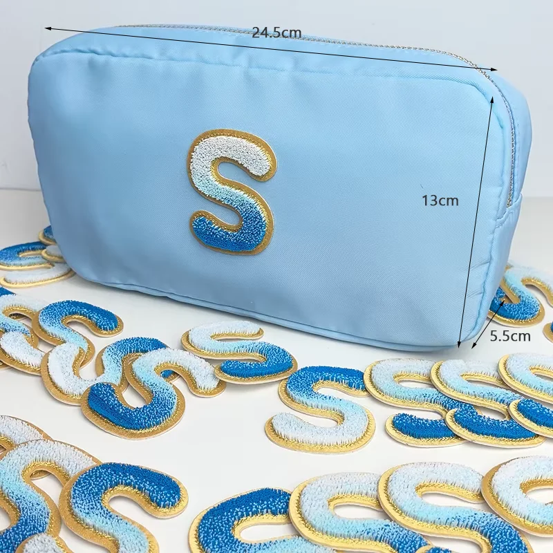 DIY Design Nylon Waterproof Makeup Bag Toothbrush Embroidered Self Adhesive Ironless Letter Washbag Travel Storage Bags