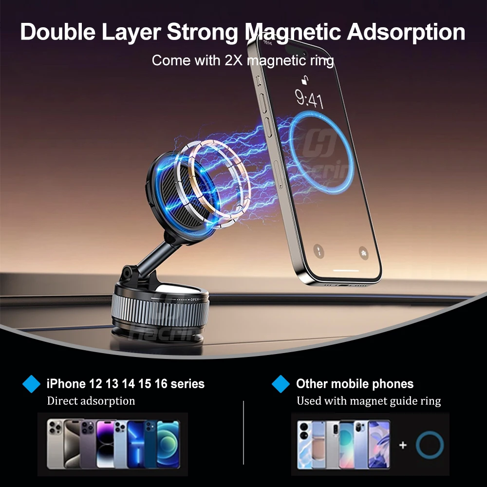 マグネット式車載ホルダー 磁気吸盤付き ミニポータブル折りたたみ式携帯電話ブラケット iPhone 16 15 14 13 12対応 スマホスタンド