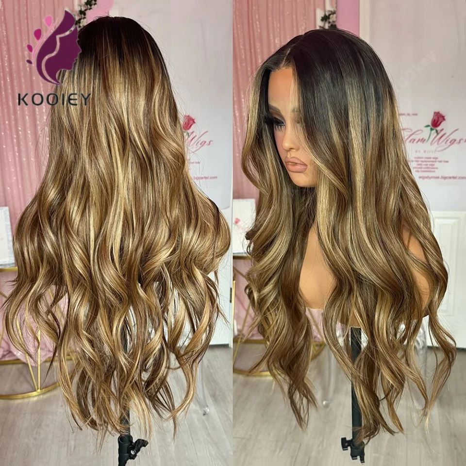 

Шелковистый парик с волнистыми прядями и мелированием, 13x6 13x4 HD кружевной фронтальный парик из 100% натуральных волос, окрашенный в цвете 4/27, парик с полным кружевным фронтом 360