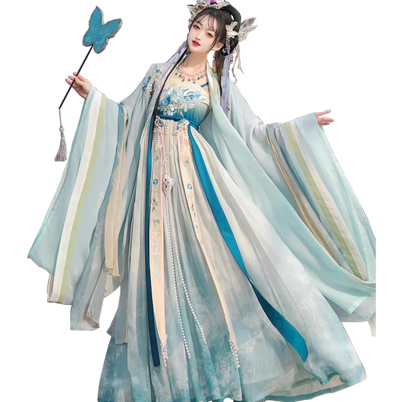 Dinastia Han traje cosplay feminino, bordado tradicional chinês antigo, roupa de fadas, vestido princesa oriental, hanfu