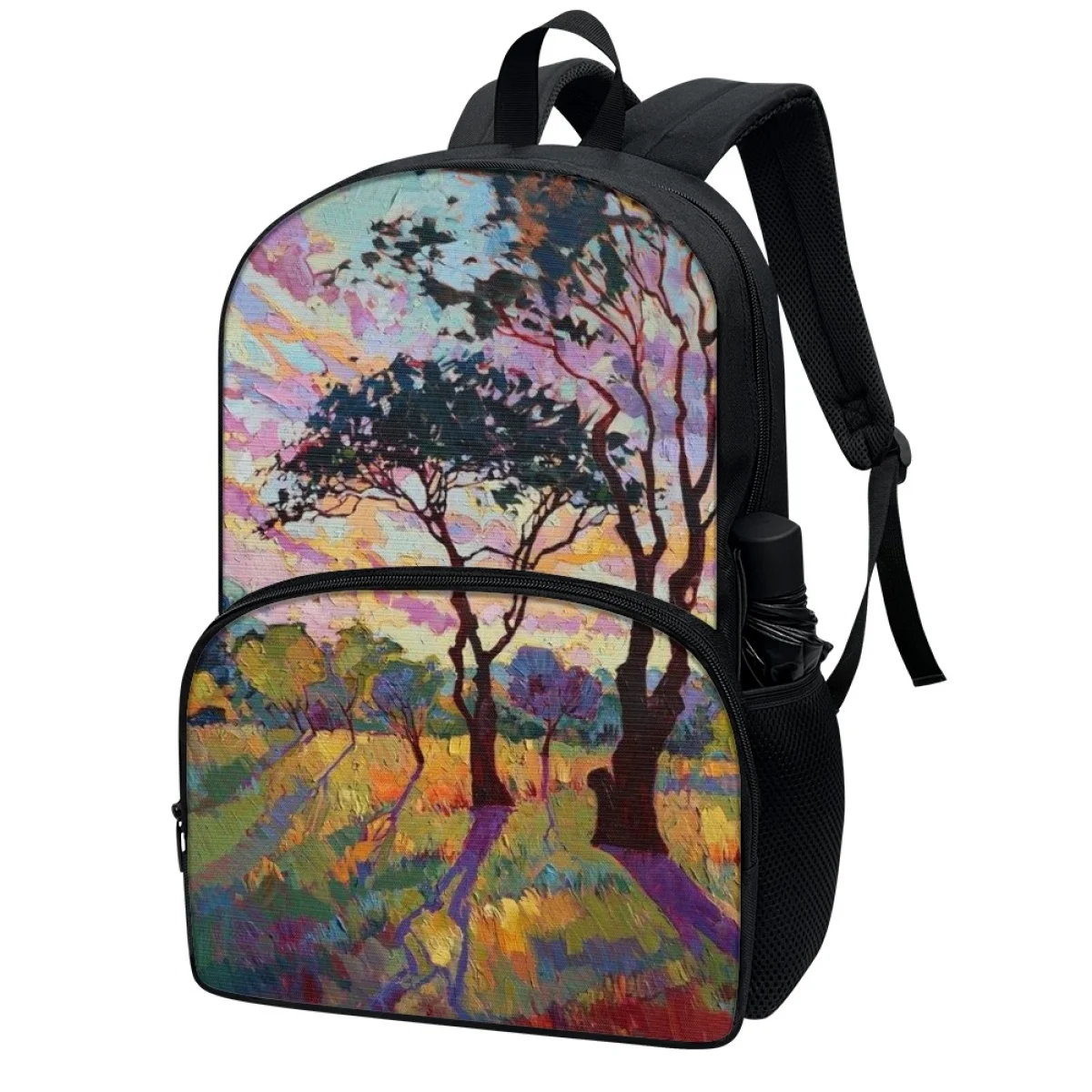 FORUDESIGNS Oil Painting Scenery Design Backpacks Multi-Pockets Practical Students Schoolbags Classes Travel Storage Bookbags