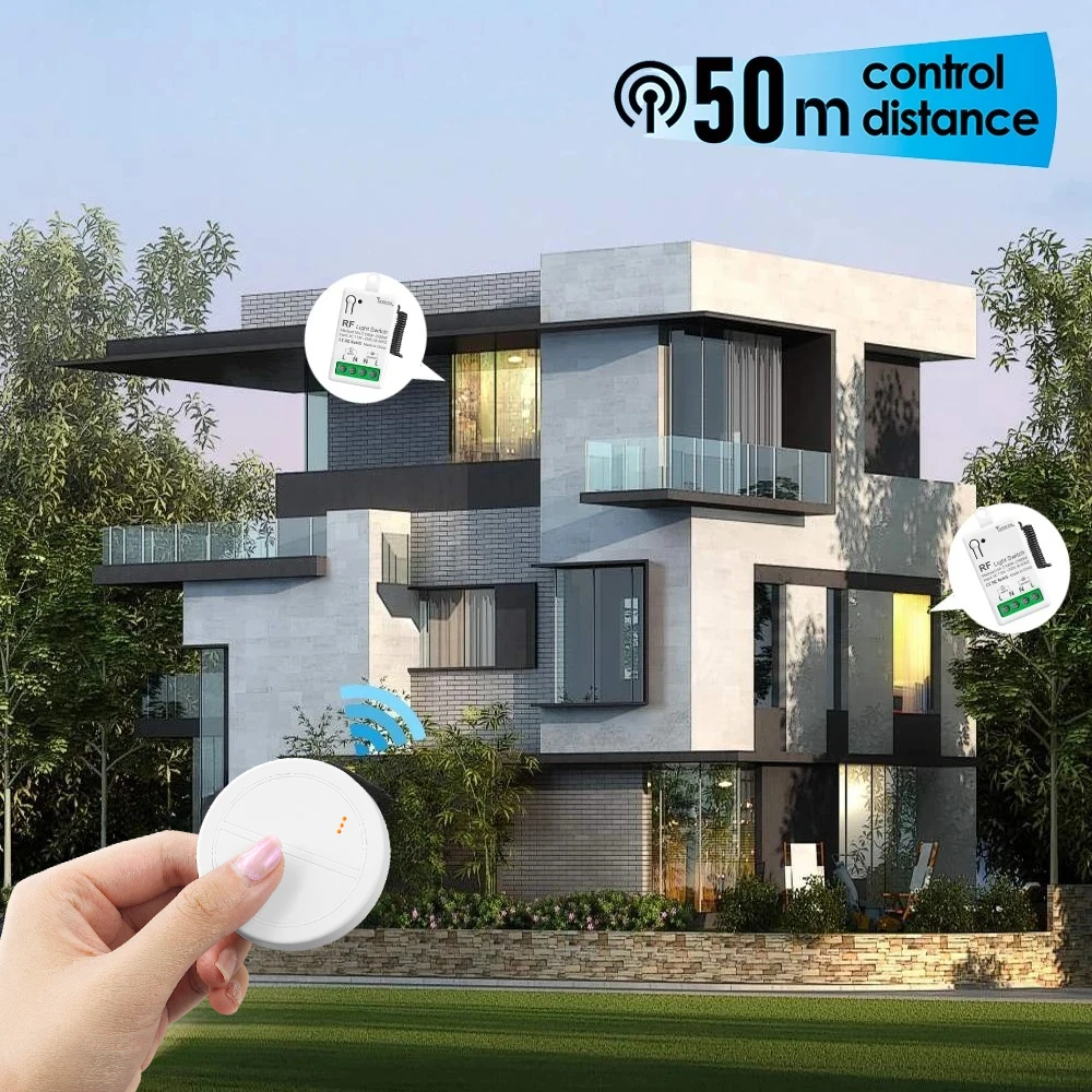 RF433Mhz Sakelar Lampu Remote Control Nirkabel AC110V 220V 10A Relai Modul Mini Rentang Kontrol Adaptor 50M untuk Kipas Lampu TV LED